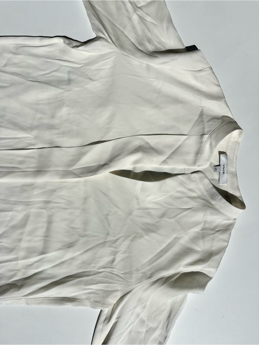 Vince Silk Satin (Stretch Washable) Mandarin Band Collar Blouse Ivory Cream, XXS - Picture 7 of 15